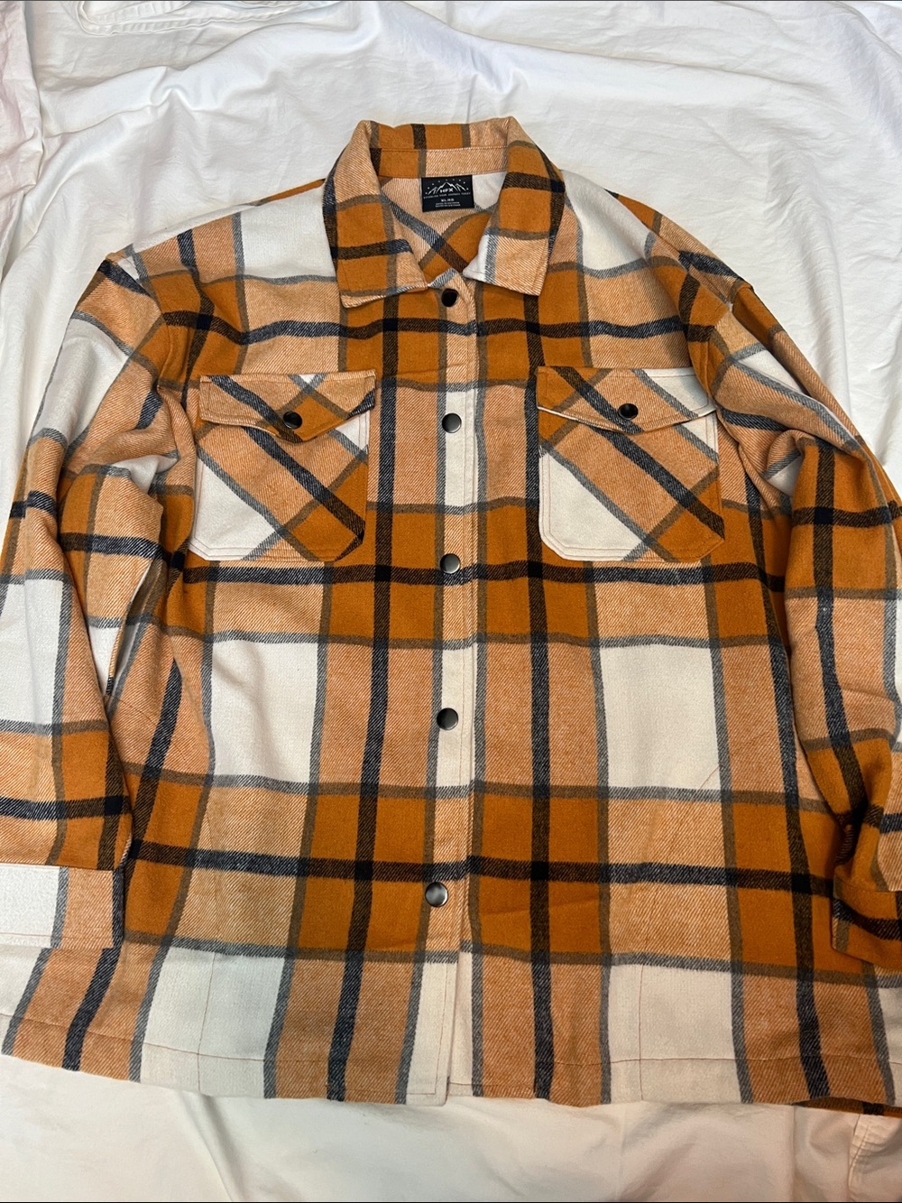 Mustard Yellow / Roange Plaid Button-Up Shacket with Pockets